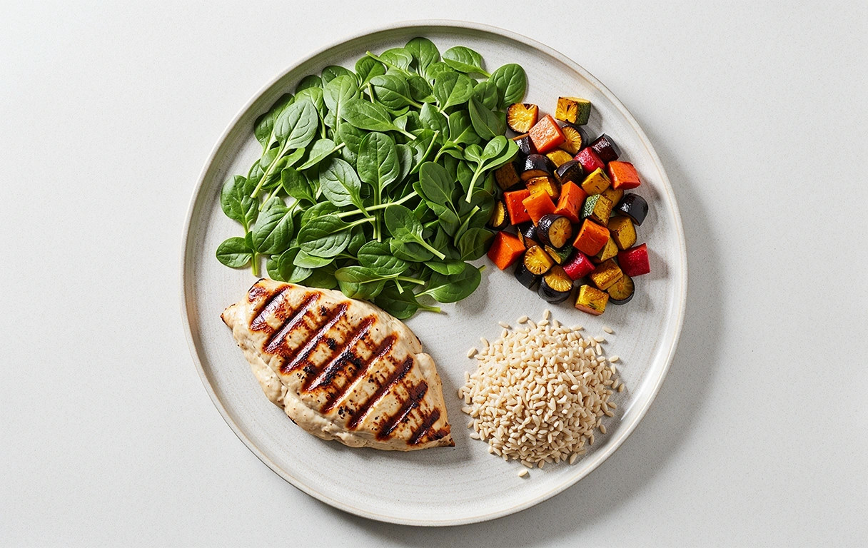 Plato equilibrado con vegetales y proteínas